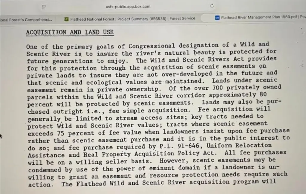 1980 Flathead River Management Plan- role of conservation easements and annual monitoring requirements