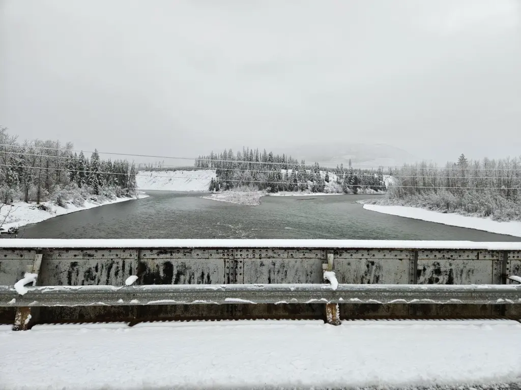 Wednesday, Dec. 10th, 2025 10:30 MST Confluence Middle and North Forks of Flathead Wild & Scenic River looking upstream from Blankenship Bridge Photo