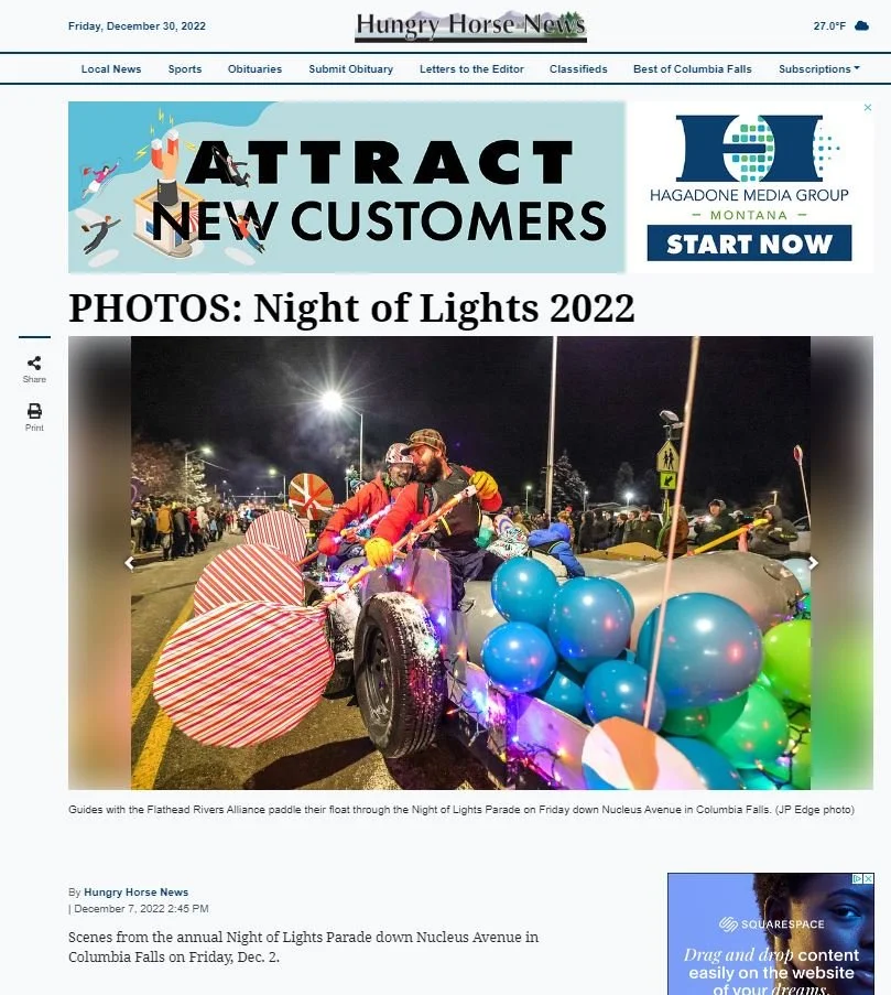 Flathead Rivers Alliance paddle float through the Night of Lights Parade