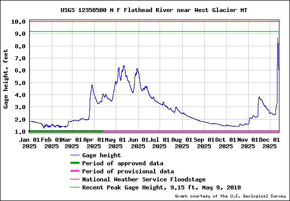 USGS 12358500 M F Flathead River Near West Glacier Gage Height